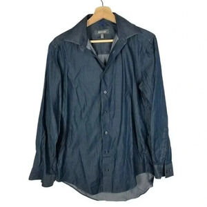 Kenneth Cole Reaction Denim Blue Slim Fit Non Iron Long Sleeve Button Down M